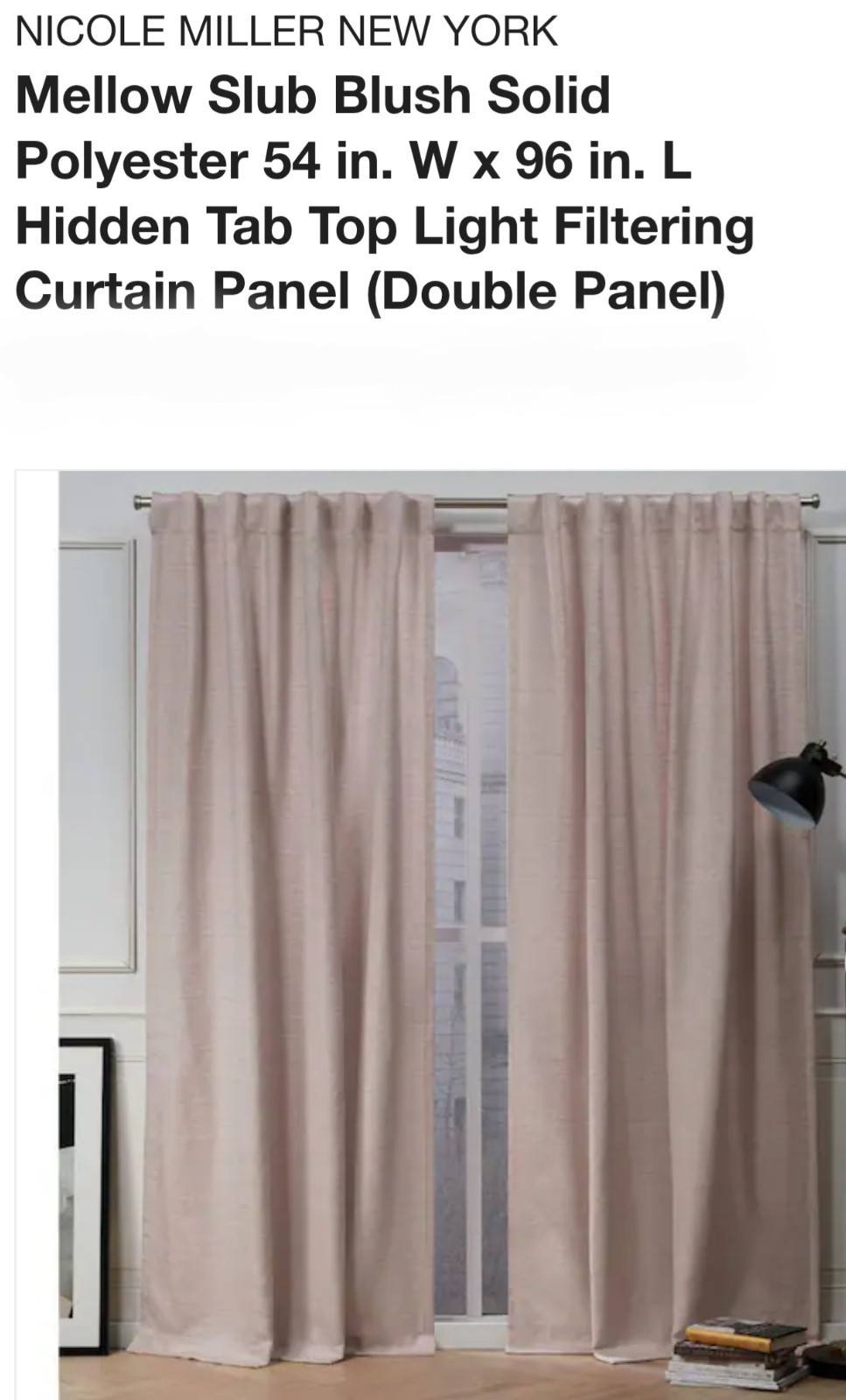 NICOLE MILLER NEW YORK 2 Panel Solid Polyester 54 in. W x 96 in. L curtain