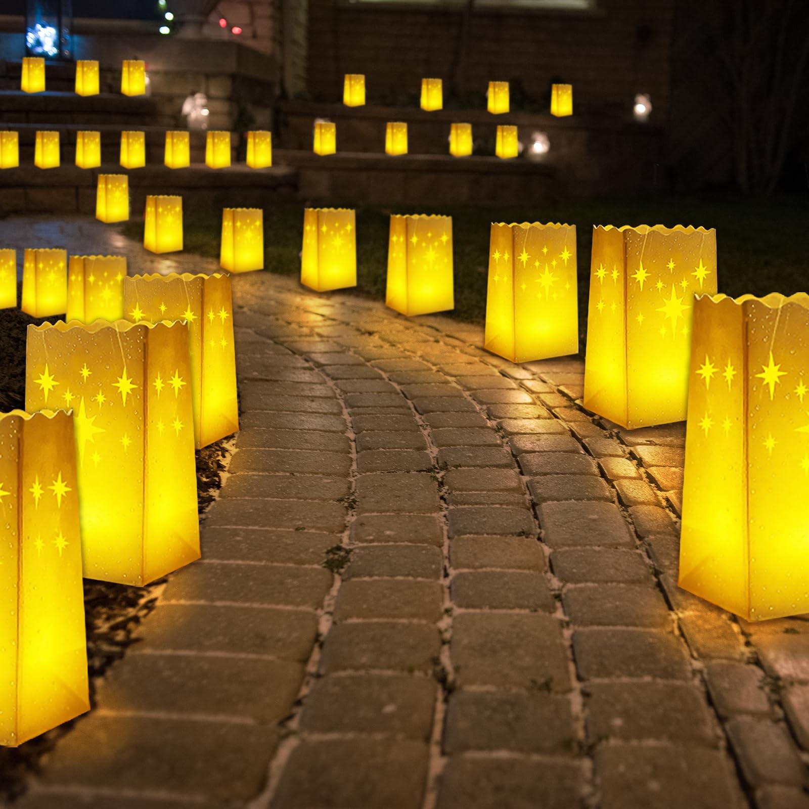 Waterproof 100-Pack Luminaria Bags with LED Candles – Reusable White Plastic …