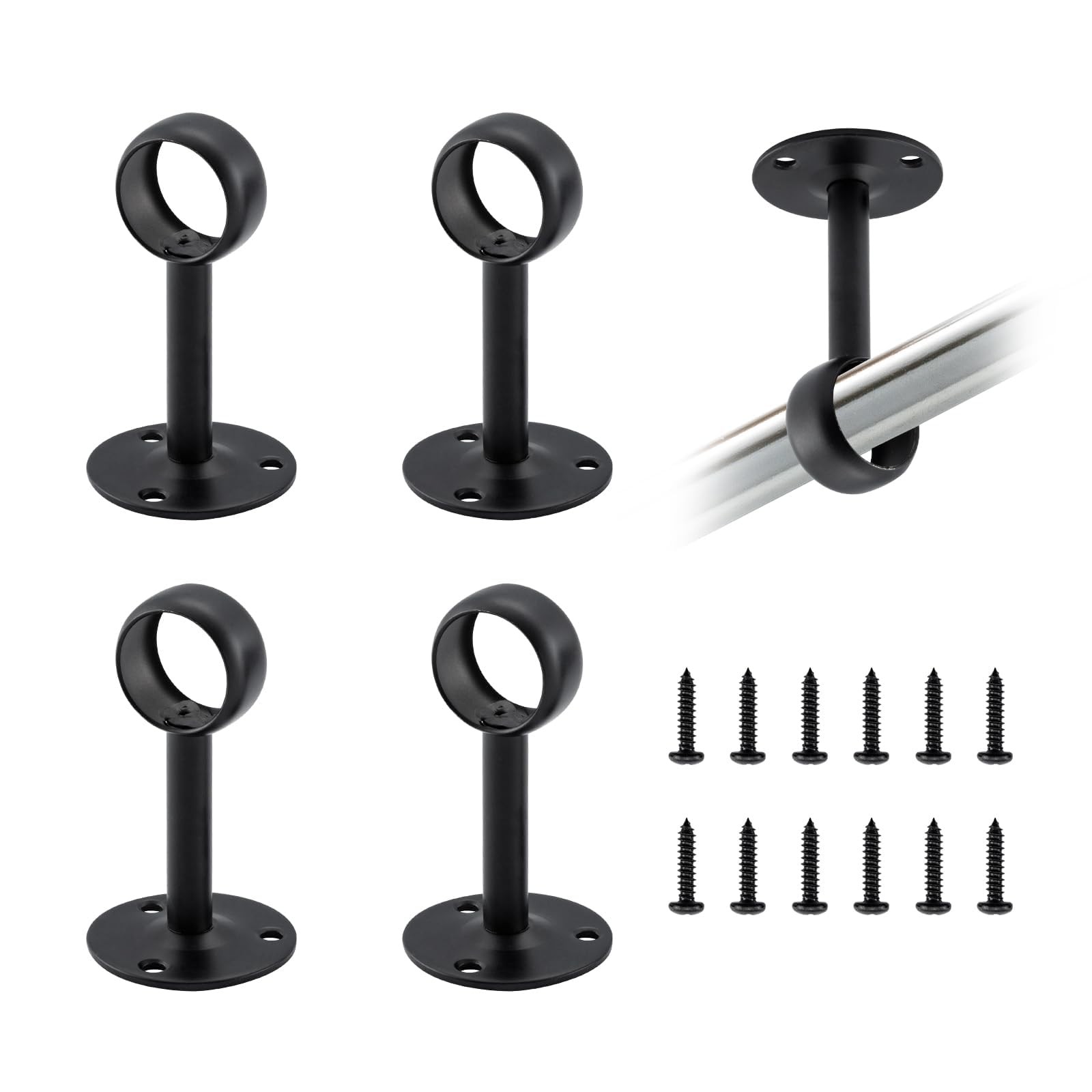 4 PCS Black Heavy Duty Stainless Steel Ceiling Mount Curtain Rod Brackets 1 In
