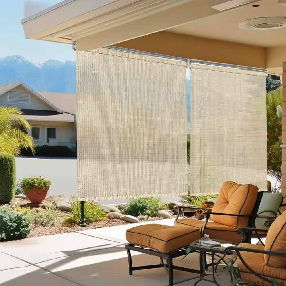 Natural Cordless UV Blocking Fade Resistant Polypropylene Outdoor Roller Shade 4