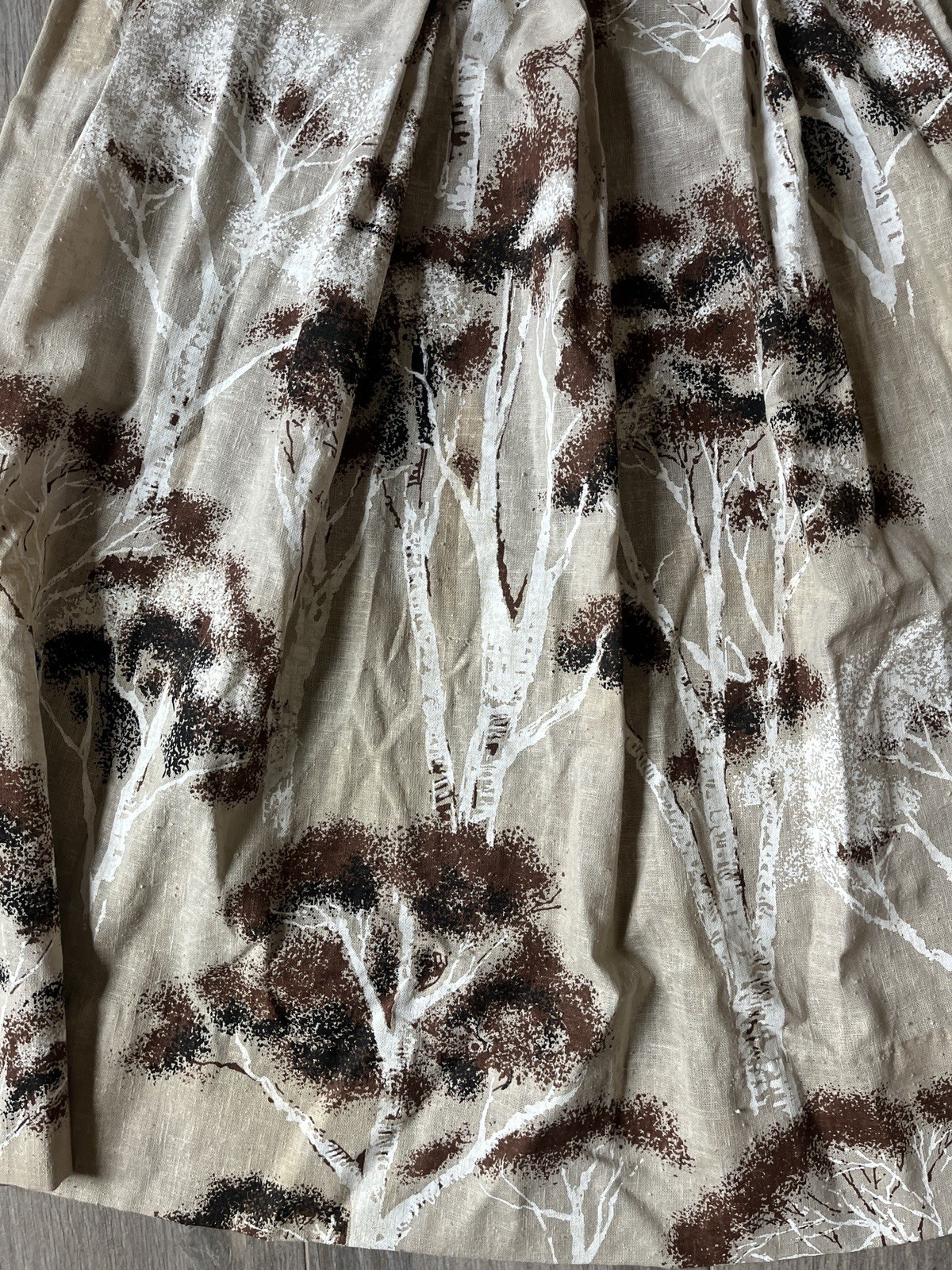 Vintage 1970s Tan Brown Trees Curtains Pinch Pleat 2 widths 19″ & 38″ – 30″ L