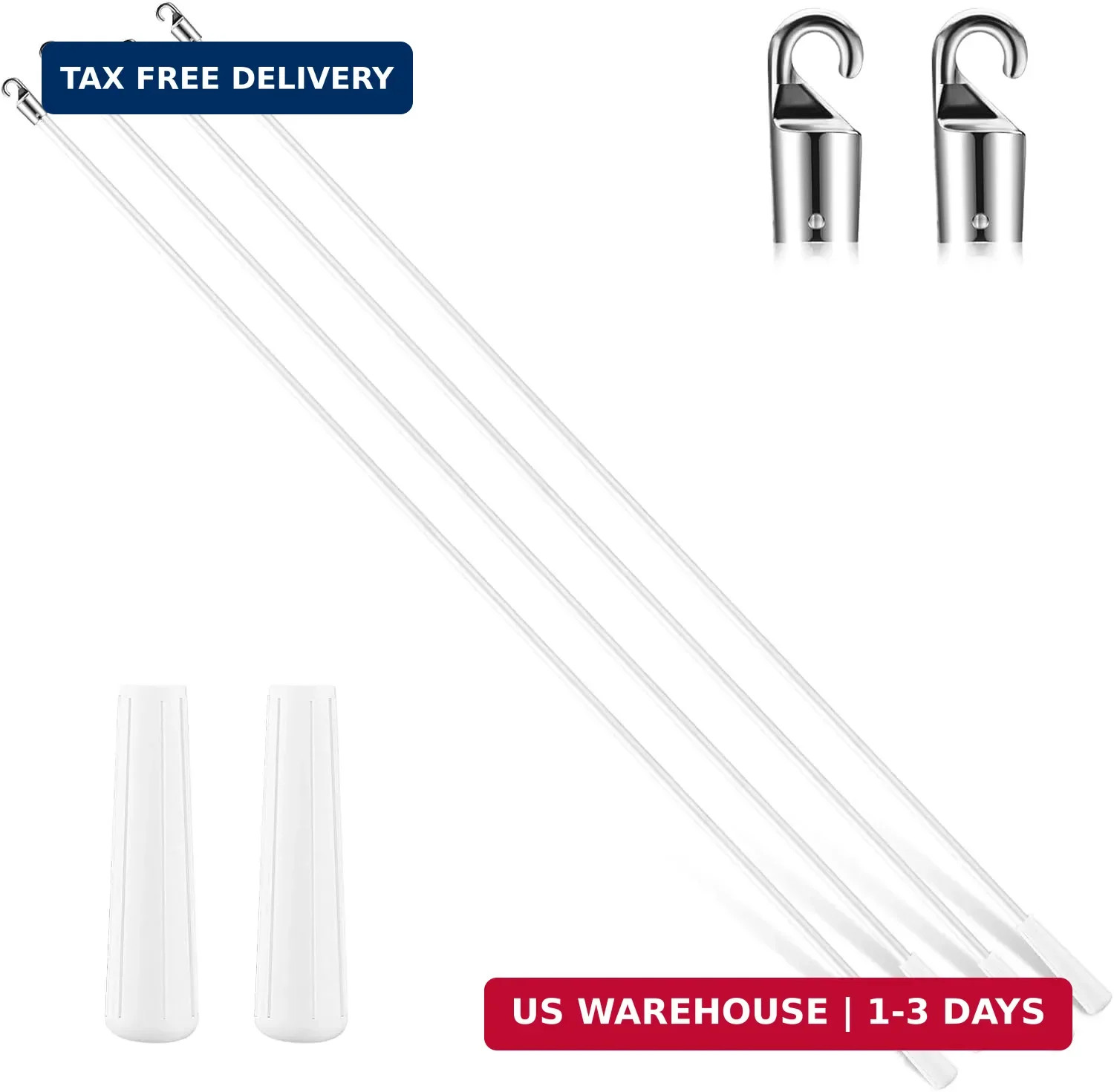 Bokon 4 Pcs Blinds Wand Replacement with Hook and Handle White Fiberglass Long V