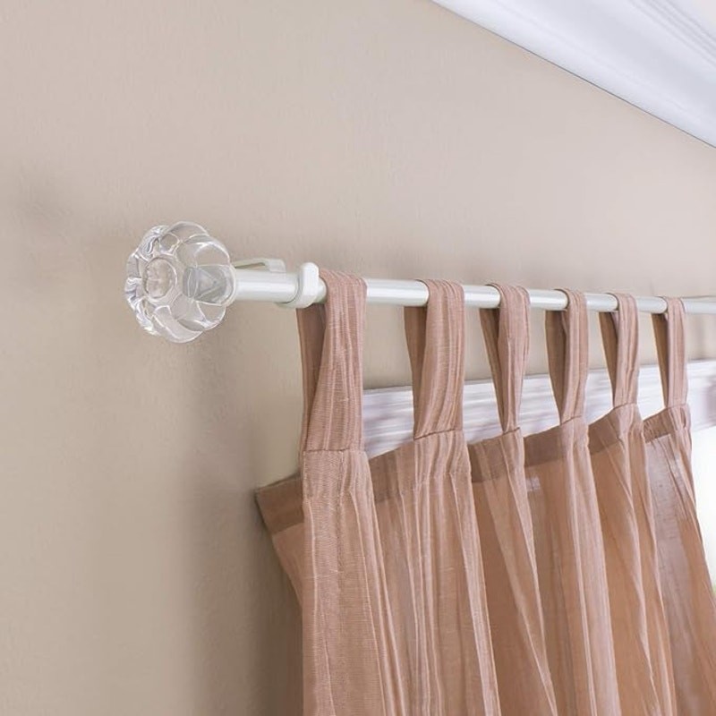 Beme Acrylic Crown Clear Curtain Rod Set 48 to 86 in White