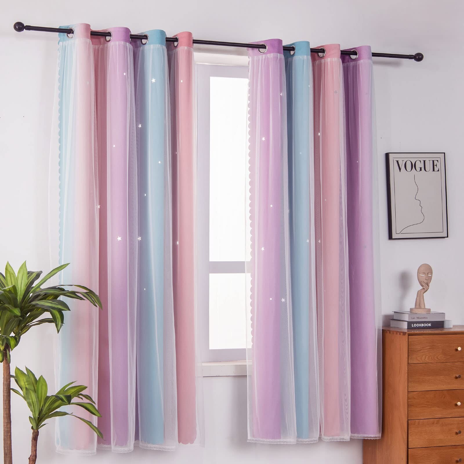 FANLI Ombre Rainbow Blackout Curtains for Kid Girls Bedroom Living Room Darki…