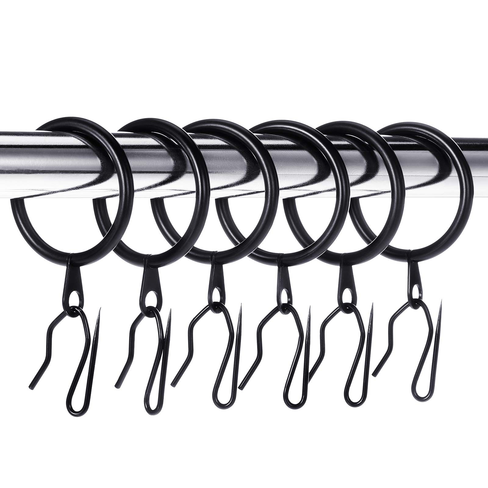 Complete Curtain Ring Set, 30 Metal Rings & 30 Hooks for Home, 32 mm, Black