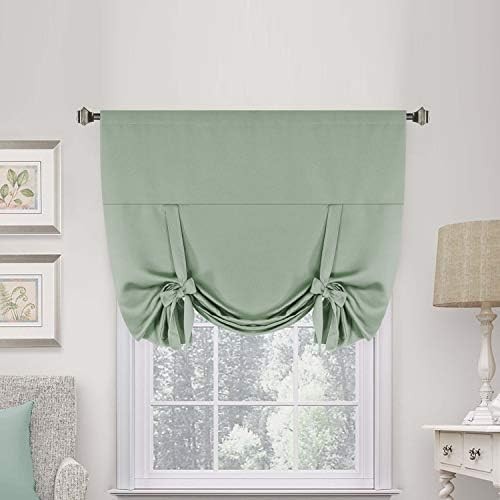 Blackout Curtains-Tie Up Shade for Window Thermal Insulated Room 1 Light Sage
