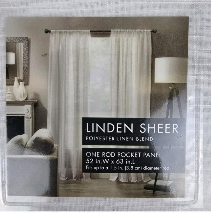 NWT Linden Sheer Linen Blend One Pocket 52’W X 63’L Curtain Panel