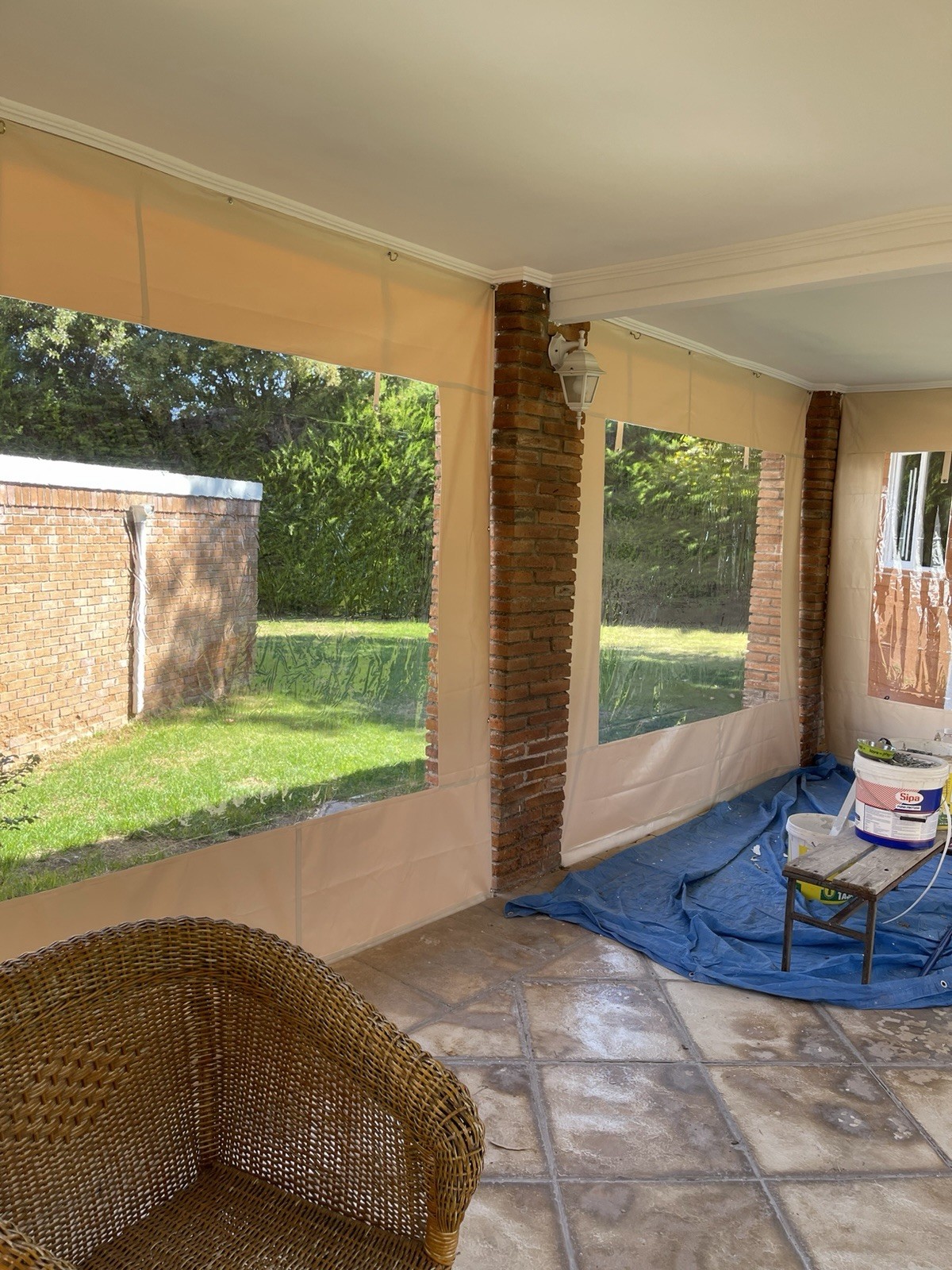 JOHNY TENTS LLC PVC 18oz Clear Vinyl Patio Curtain Cream Custom Made