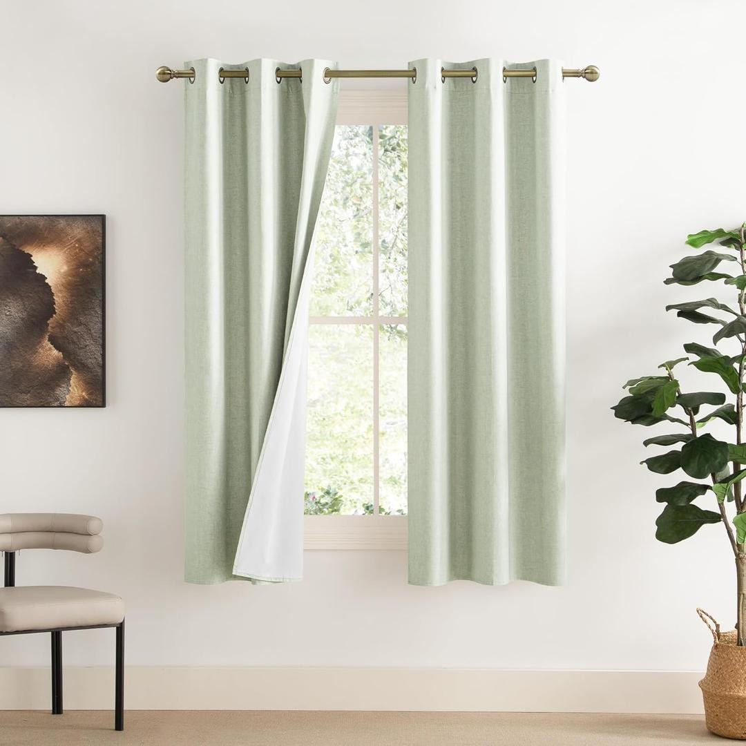 NICETOWN Sage Green 100% Blackout Linen Texture Curtains 70 inches Long 2 Pan…