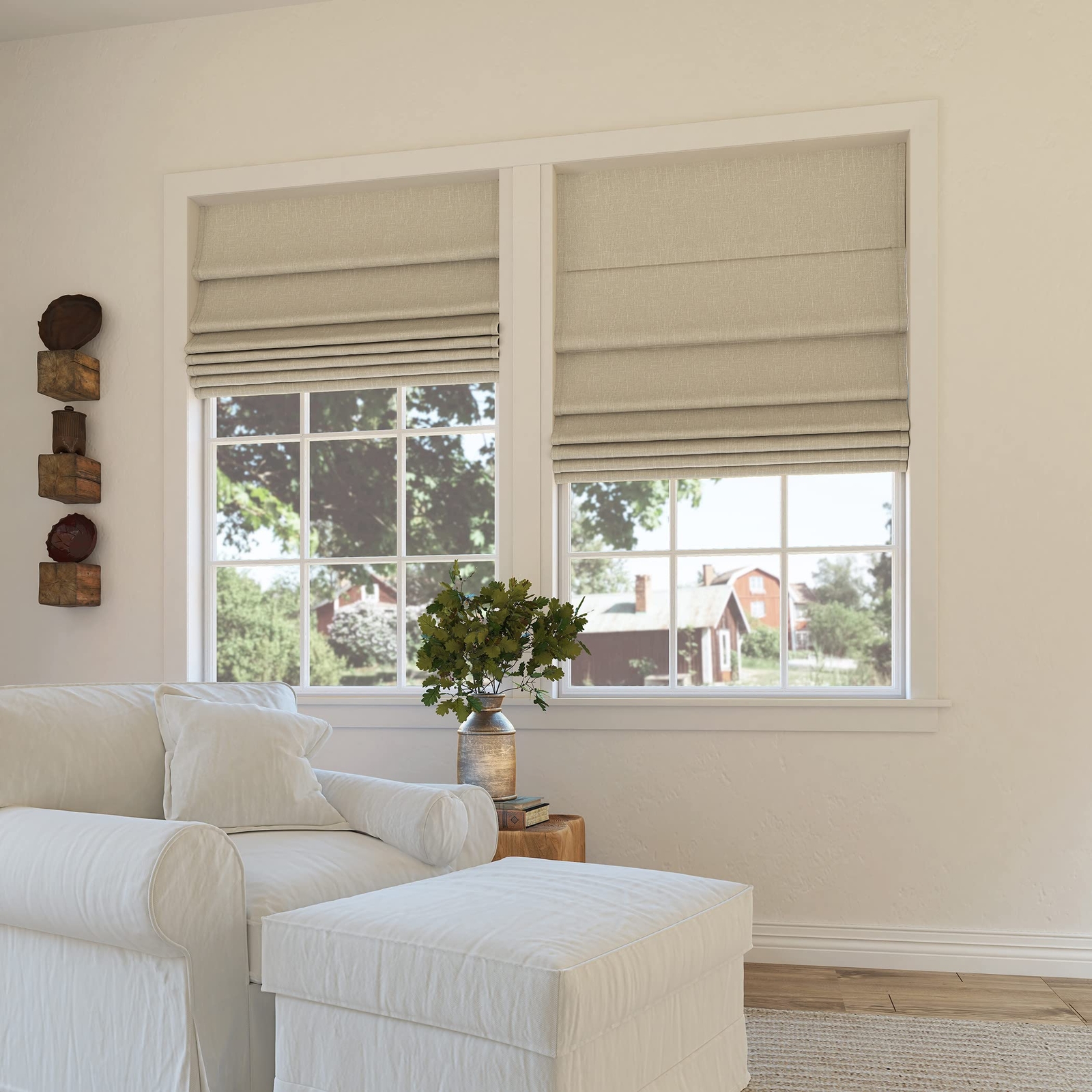 Sun Zero Preble Textured Total Blackout Cordless Roman Shade, 31″ x 64″, Beige