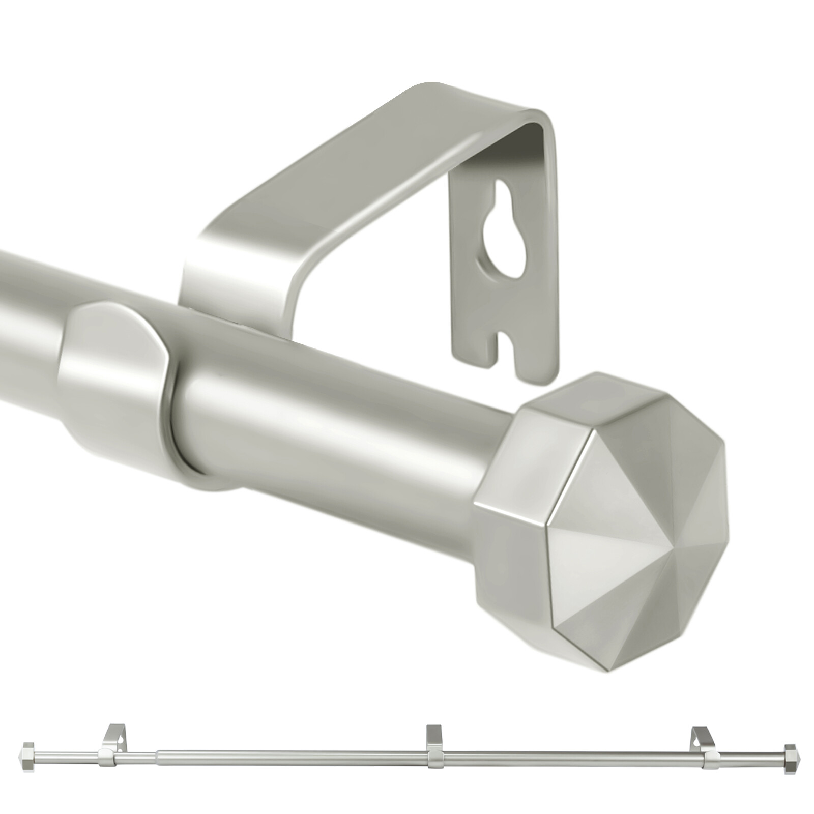 5/8″ Single Telescopic Curtain Rod, Octagonal Finials, 28″-48″/”48″-84″/”84-120″