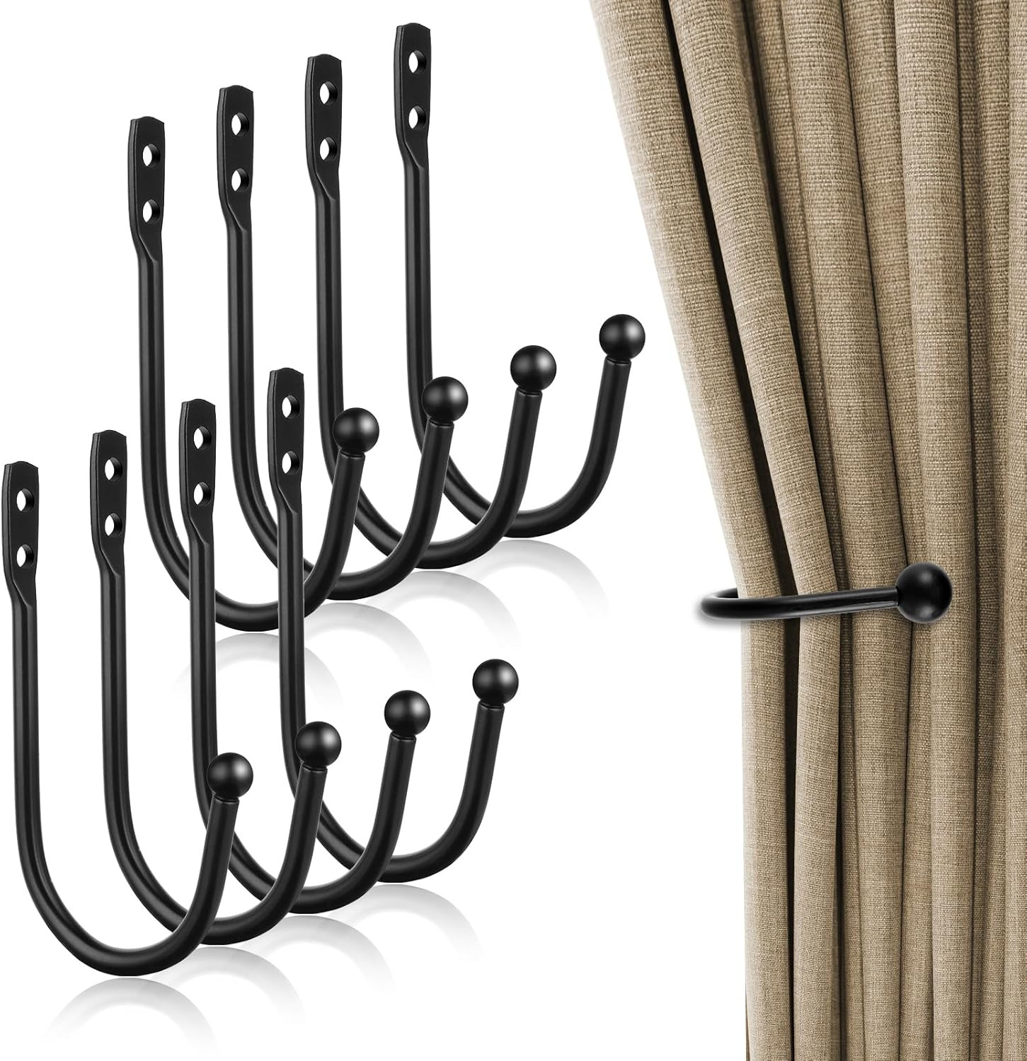 8 Pcs Curtain Holdbacks, Curtain Tiebacks, Curtains Wall Hooks, Black Curtains T