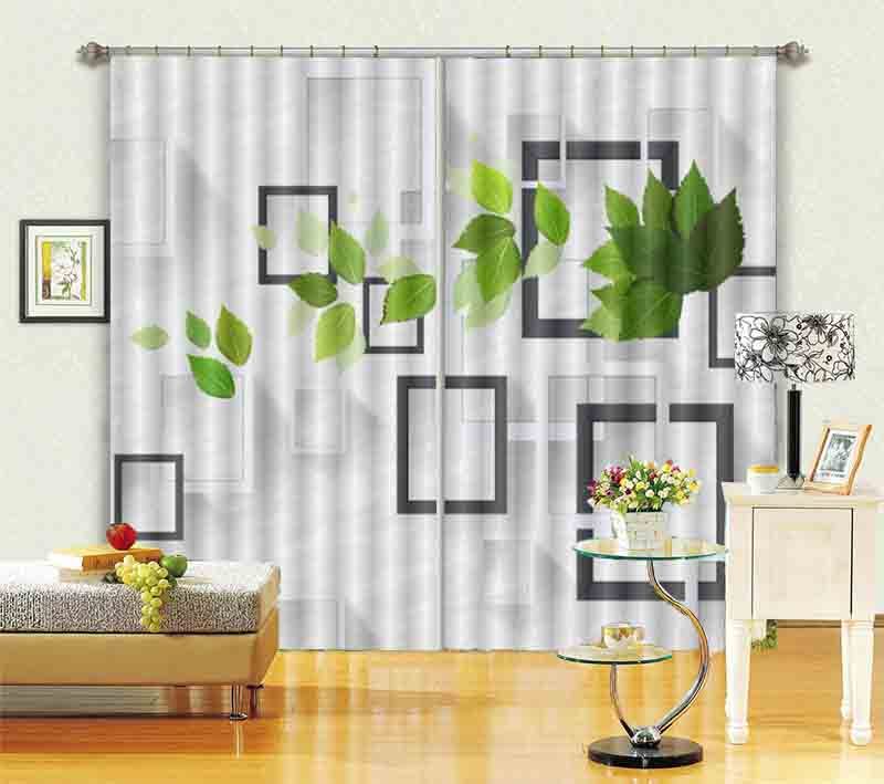 Many Mint Leaves 3D Curtain Blockout Photo Printing Curtains Drape Fabric