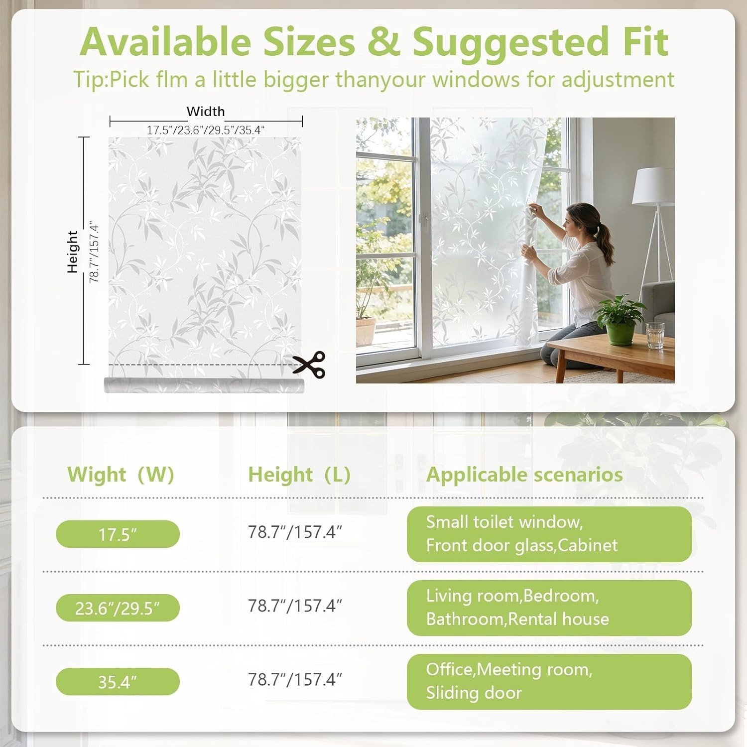 Window Privacy Film, Stained Glass Window Film Static Cling, Bamboo Decorativ…