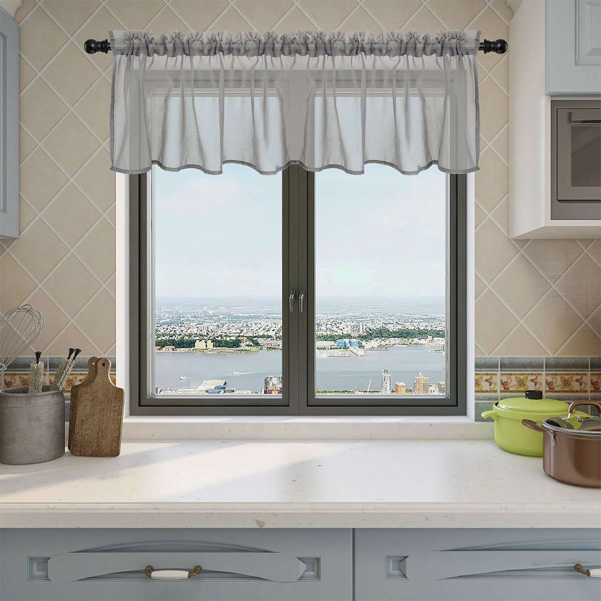 52*18.1in Sheer Short Valance Curtain Window Treatment Tiers for Kitchen 1 Panel