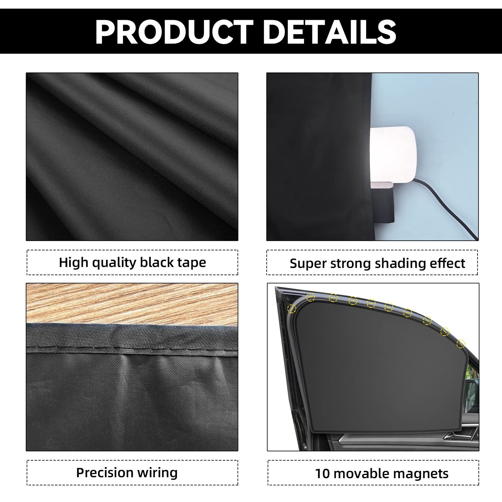 QUICTO Car Window Sun Shades, Universal Interior Accessories – Black
