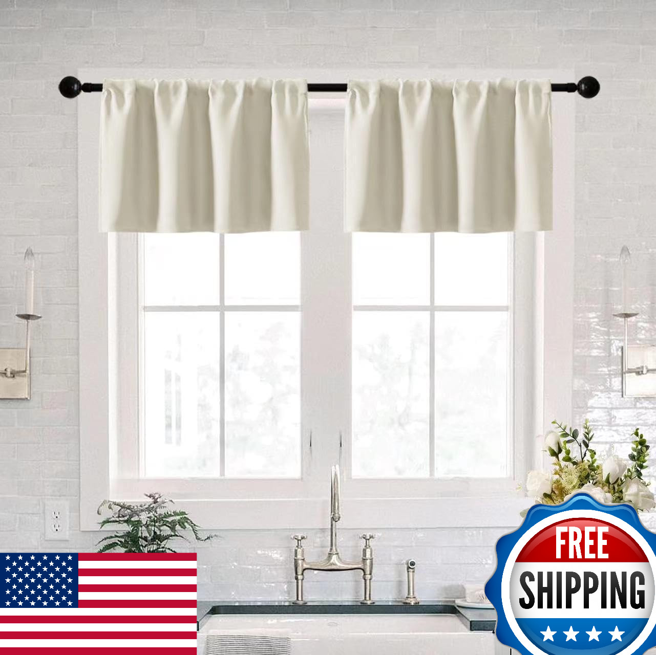 XTMYI Cream Kitchen Window Curtains 18″ Length 2 Pack Rod Pocket Waterproof