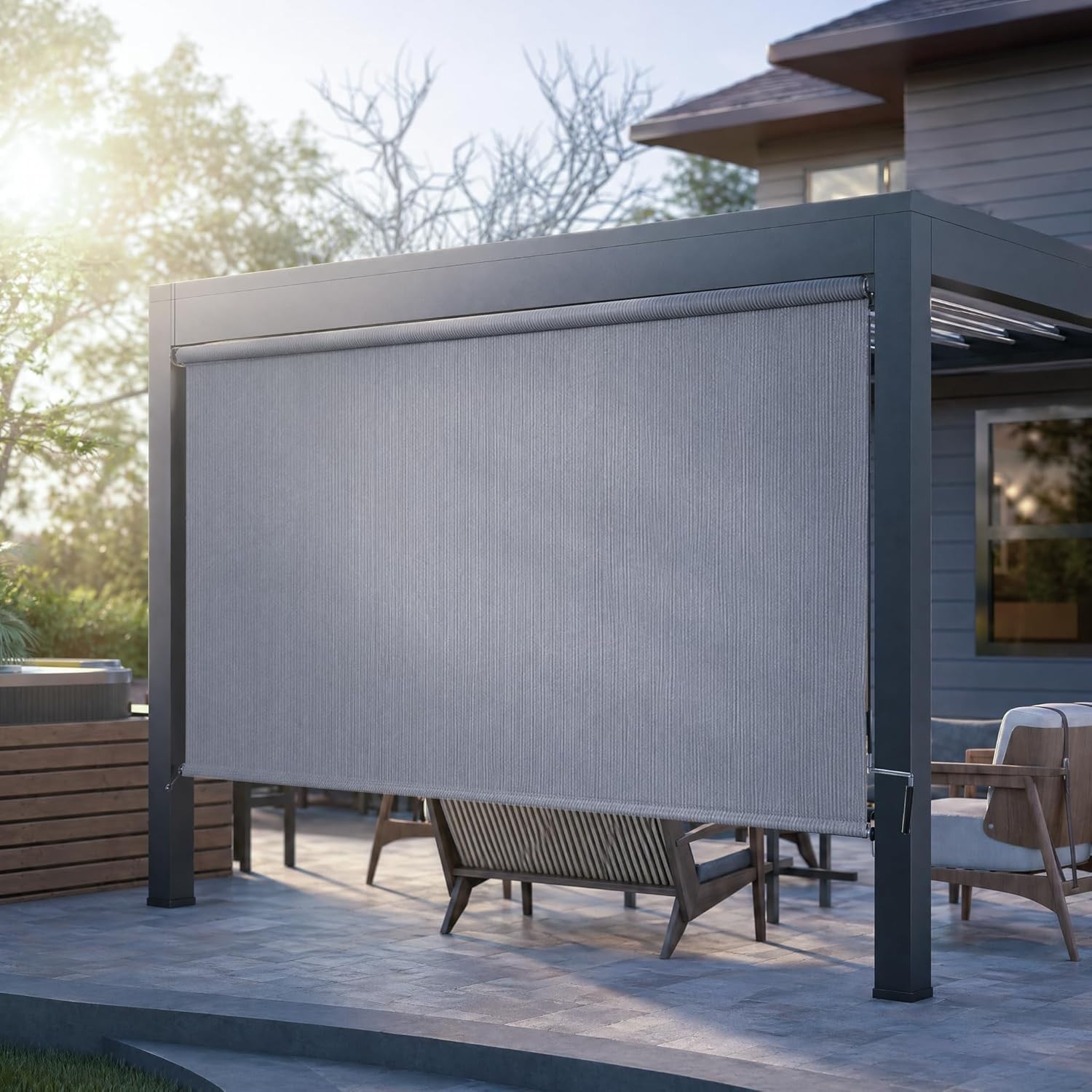 Light Gray 96″ x 96″ Crank Control Patio Shade – 95% UV Protection Roller Blinds