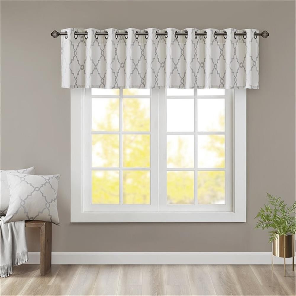 Pemberly Row Polyester Cotton Rayon Fretwork Printed Valance in Ivory