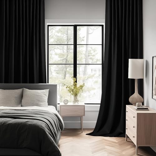 2 Panels Back Tabout Curtains 96 Inch Long for 52″W x 96″L (Pack of 2) Black