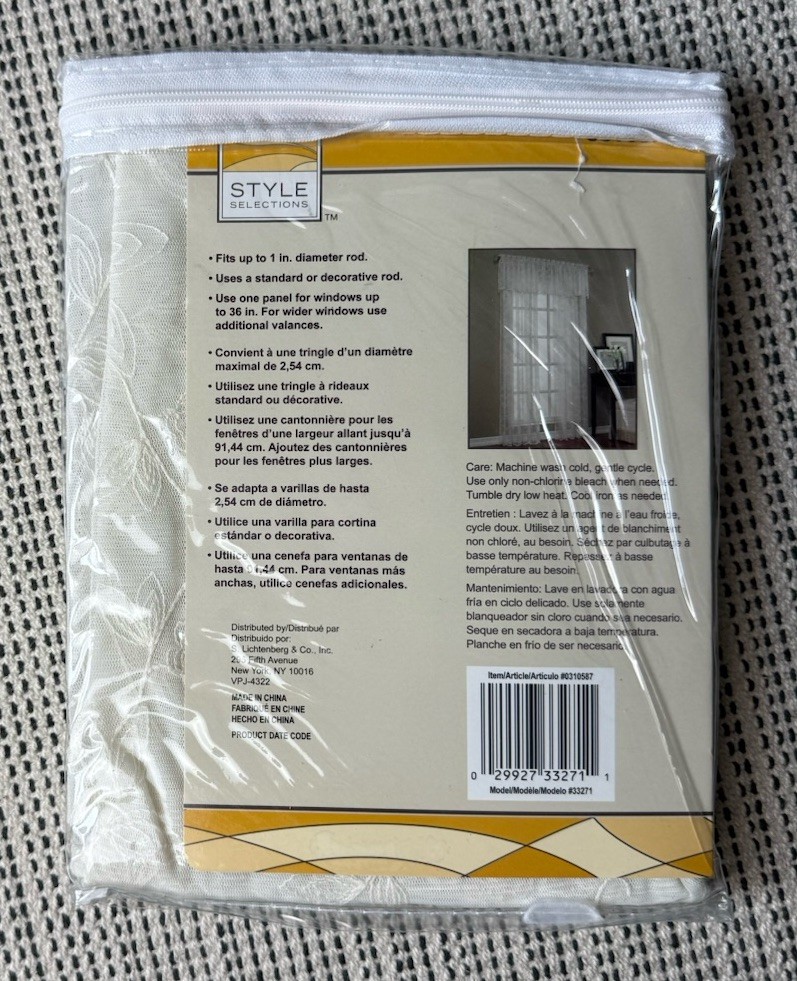 Style Selections Cecelia 54 in x17 in One Piece Ivory Embroidered Lace Valance