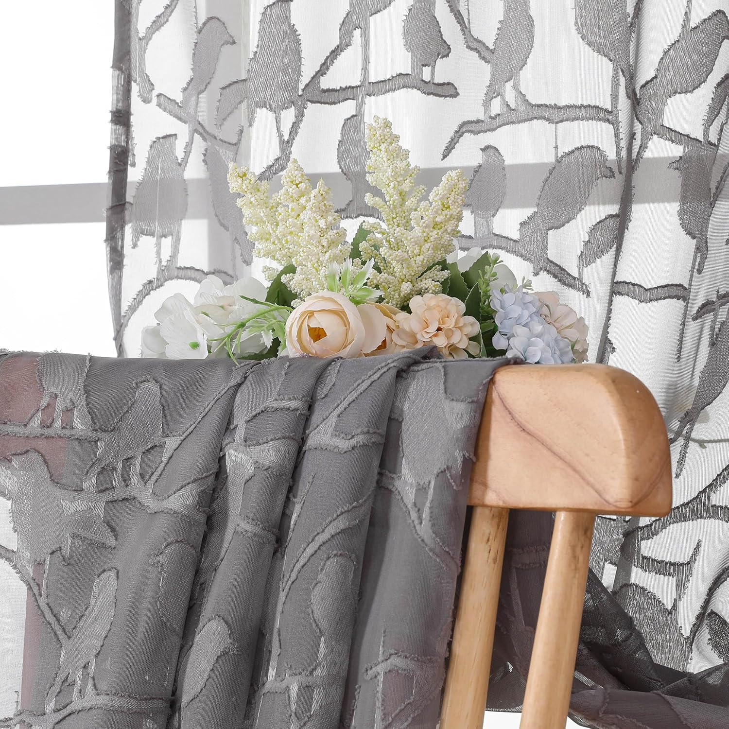Grey Small Sheer Curtains 45 Inch Length 2 Panels Set, Light Filtering Soft Airy