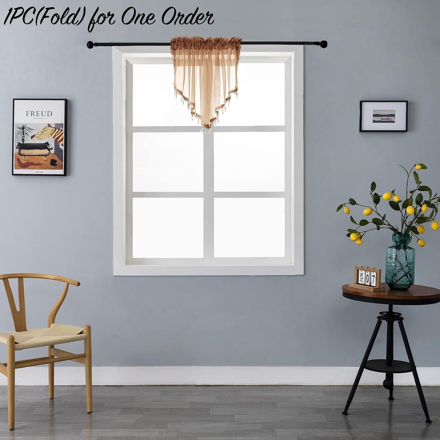 Beaded Sheer Valance Curtains for Living Room,Rod Pocket Farmhouse Window Valanc