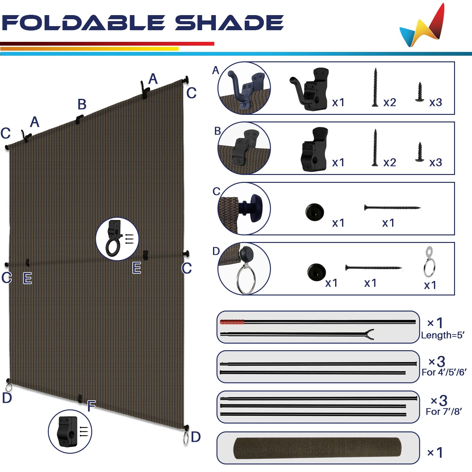 Outdoor Sunshade Roller Shades Roll up Shade Exterior Patio Curtain Blinds Brown
