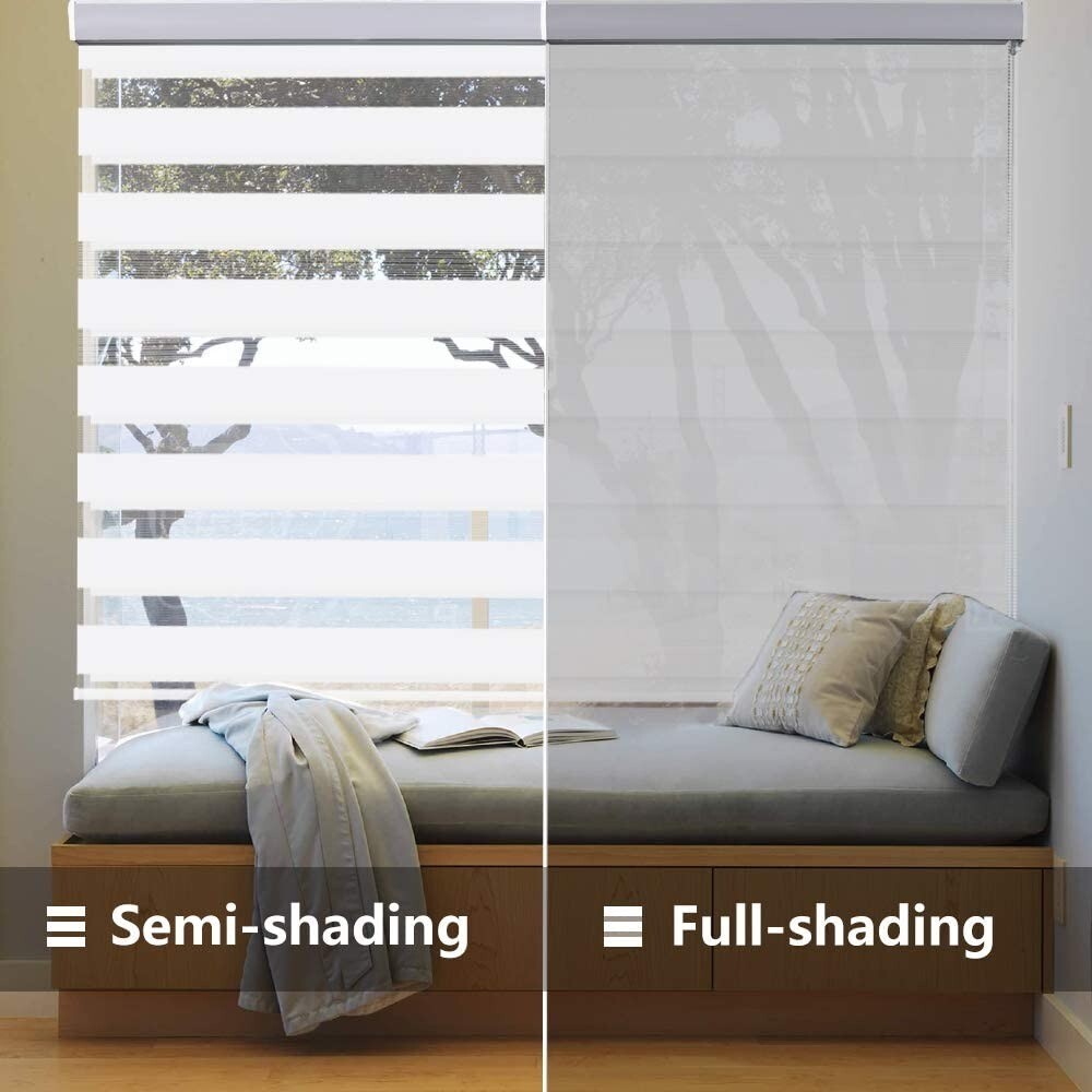 LUCKUP Zebra Blind 24×72 White Dual Roller Shade Day Night Valance Polyester
