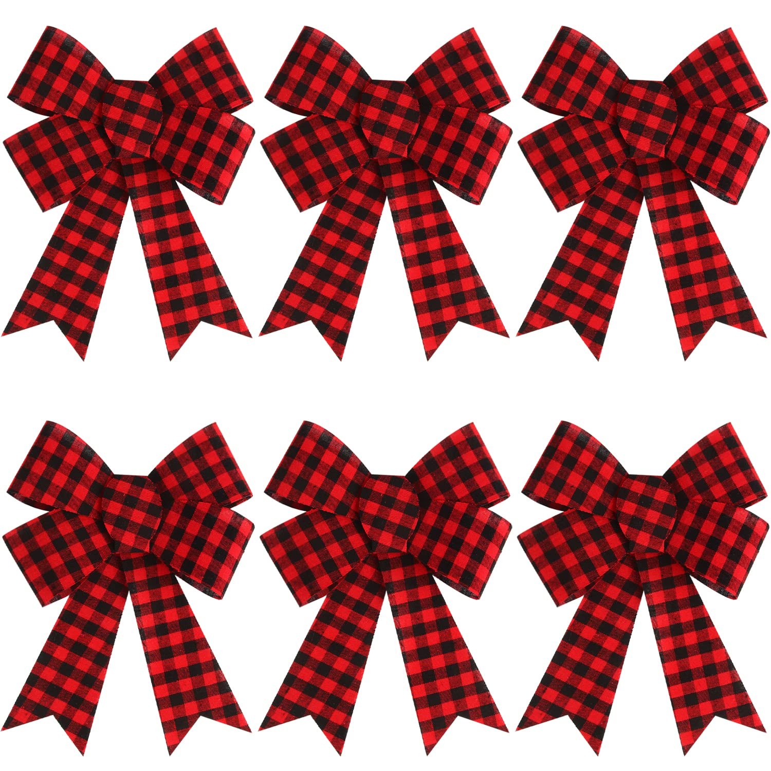 6PCS Large Buffalo Plaid Christmas Bows,11 x 8 Inches Red and Black Plaid Chr…