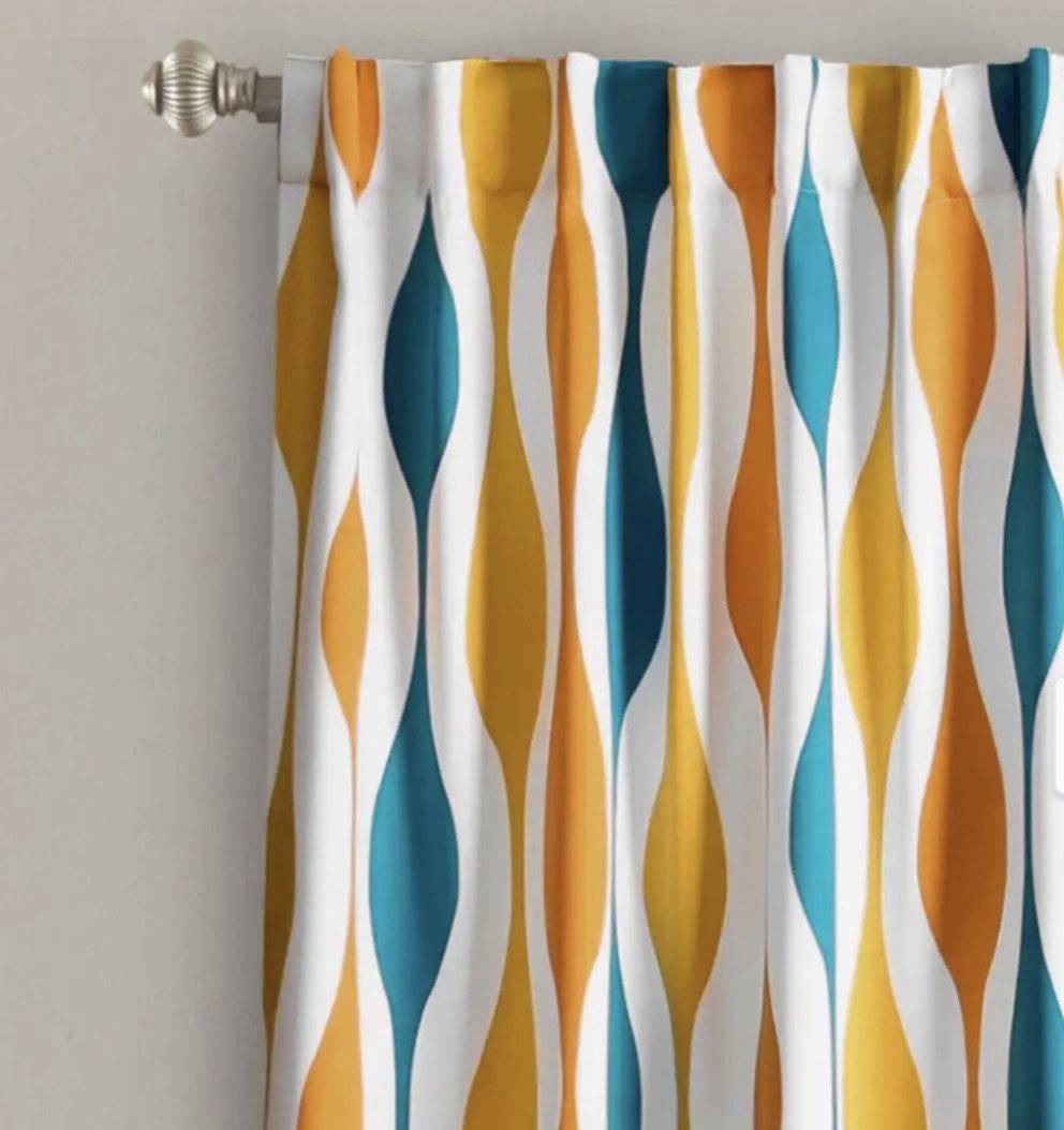 Lush Decor Mid Century Geo Light Filtering Curtain Panel Pair 52×95 Turq & Orng