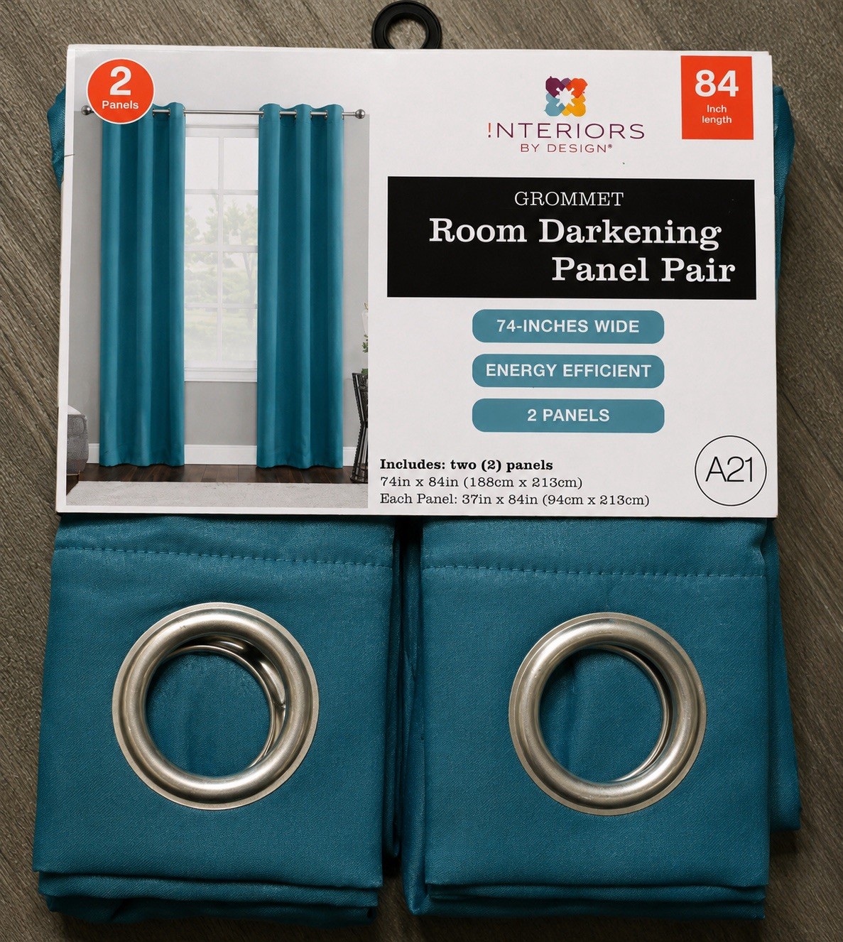 Interiors by Design Room Darkening Grommet Window Teal 2 Panels 74x84in