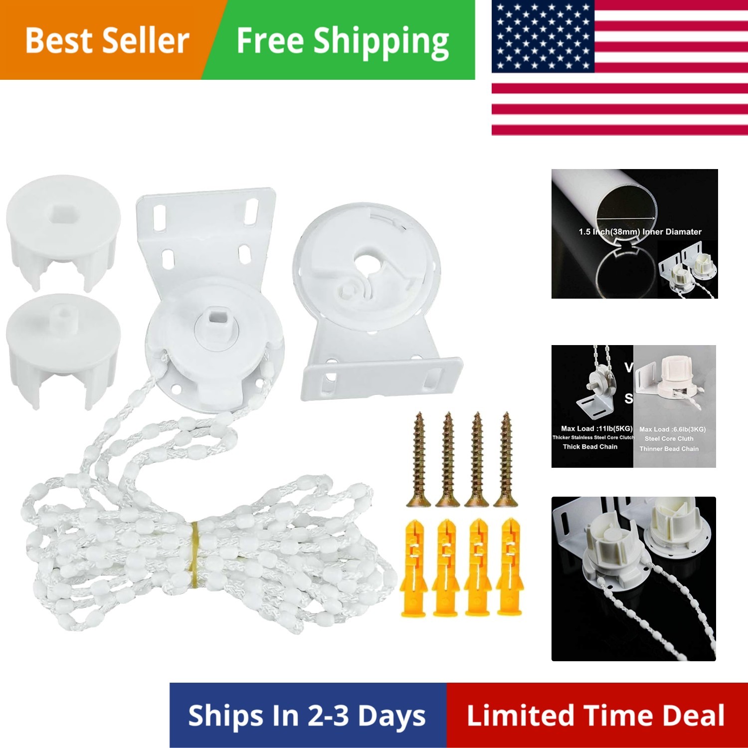 Roller Blind Shade Metal Core Clutch Bracket Cord Chain Repair kit 38mm