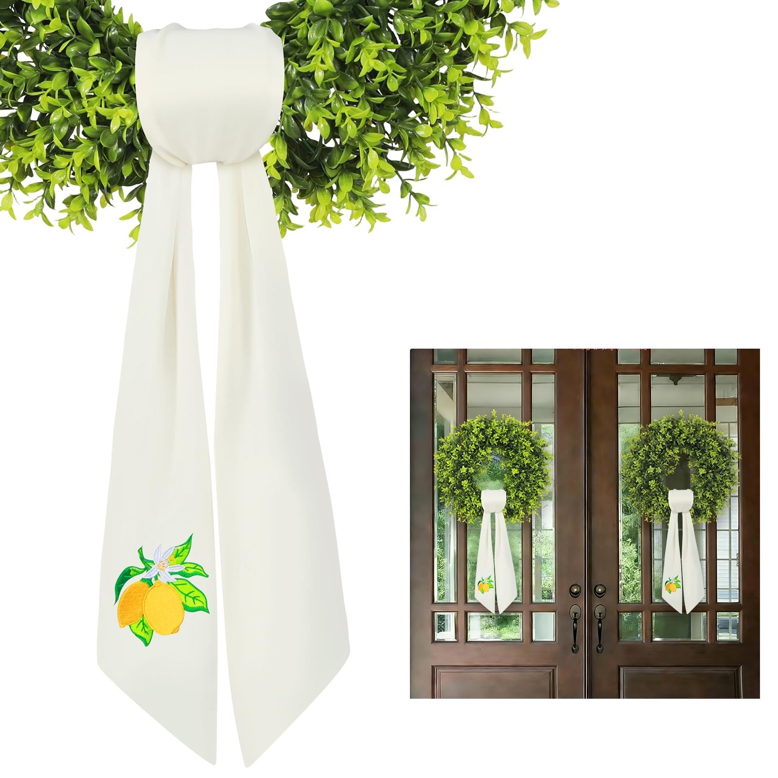 Summer Lemon Wreath Sash for Front Door (59″ Long) – High-Density White Satin…
