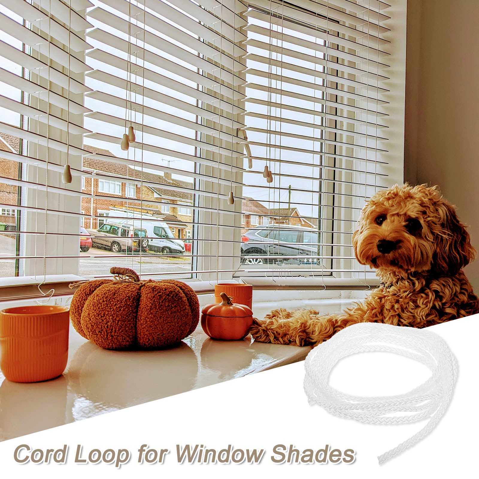 3Pcs Cord Loop for Window Shades, 3mm 4Ft Window Blind Looped String, White