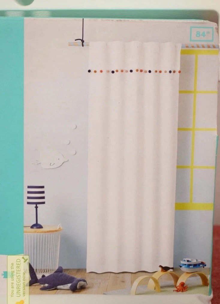 Pillowfort Curtain White With Multi Colored Pom Poms Blackout 1 Panel 42X84 NWT