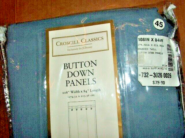 JC Penney 108″ by 84″ Steel Blue NOS qty 2 Button Down Panels Curtains nice