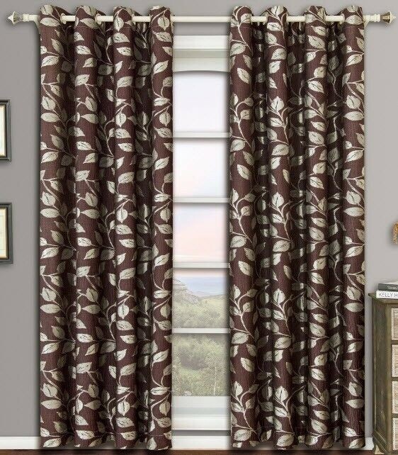2 Panels Royal Tradn Charlotte Jacquard Drapes 52W x 108L Ea Panel Gold Brwn NEW