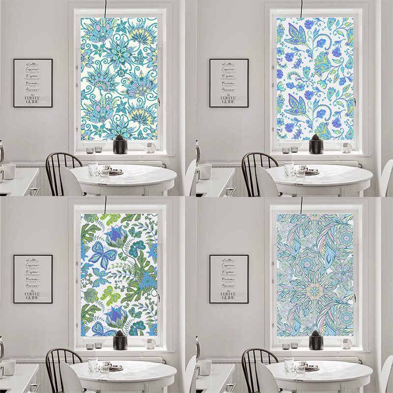 Frosted Glass Sticker Static Opaque Floral Stained Window Film Vinyl Blackout