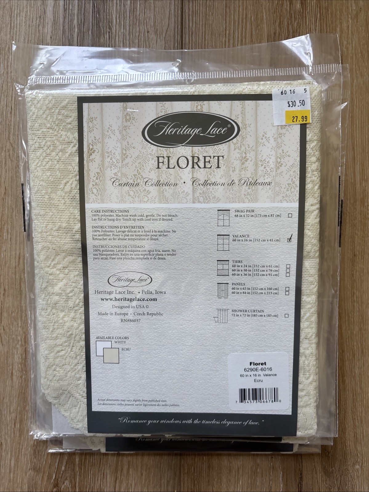 Heritage Lace Curtains, Floret Style, 60×16 Valance, Color: Ecru