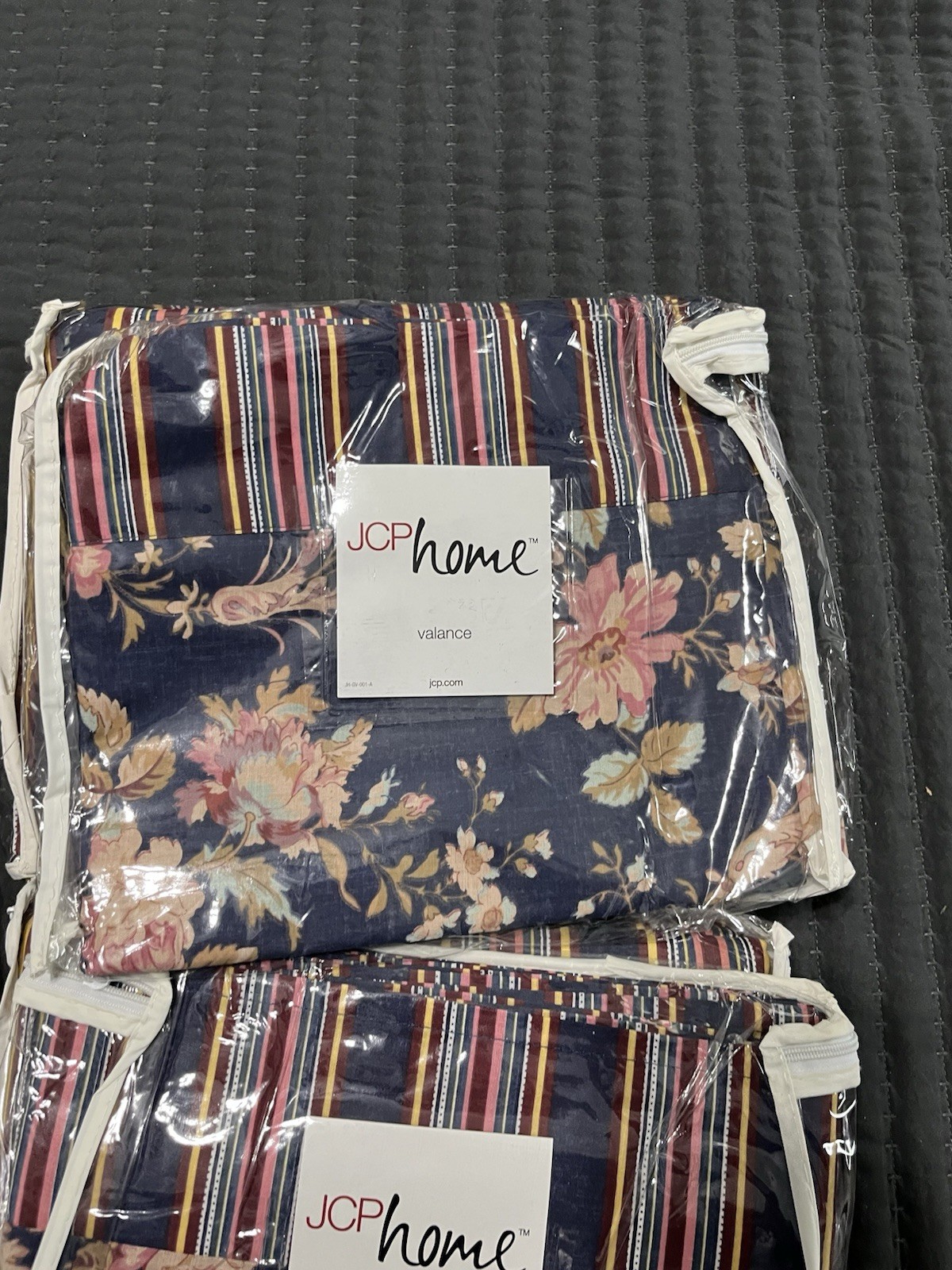 Window Panel /Valance Lot Of 2 Each Floral Stripe JCPenney/ Q Bed skirt (1111-g2