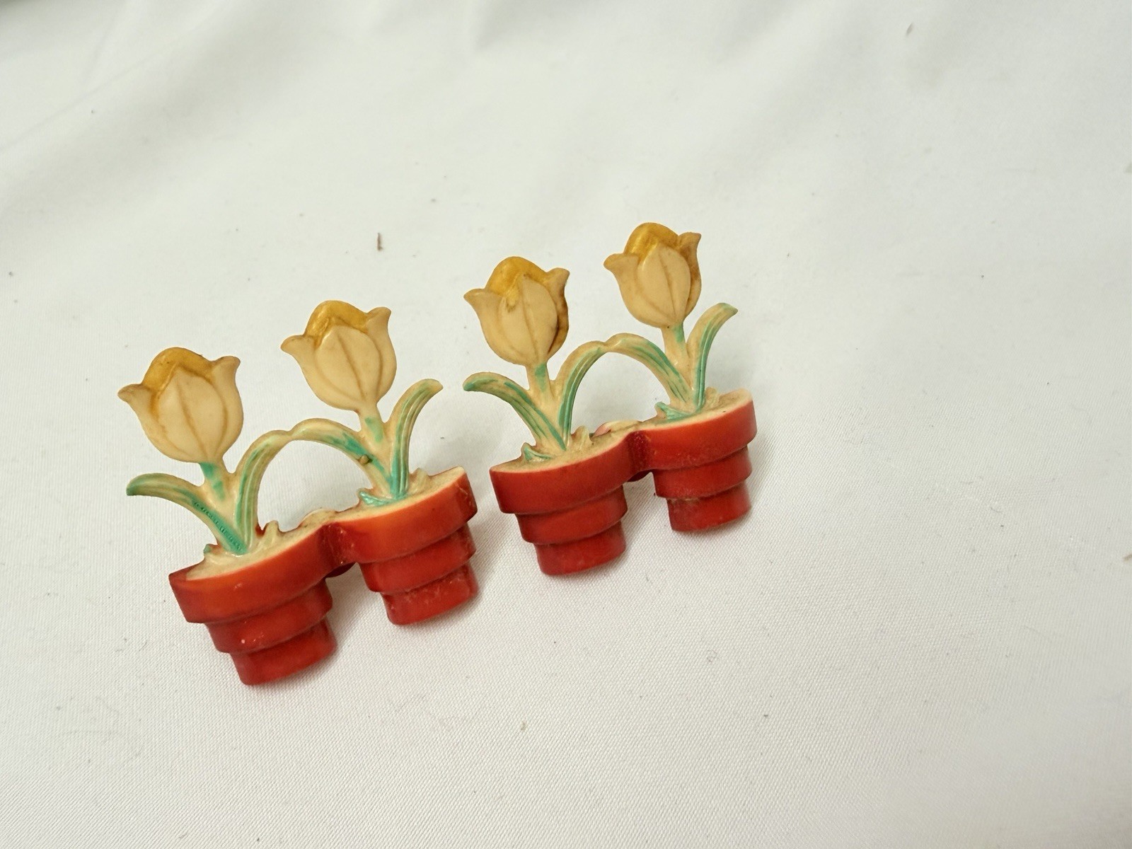 Old Vintage Curtain Drapery Push Pin Tie Backs Metal Lot Floral Flowers Apple