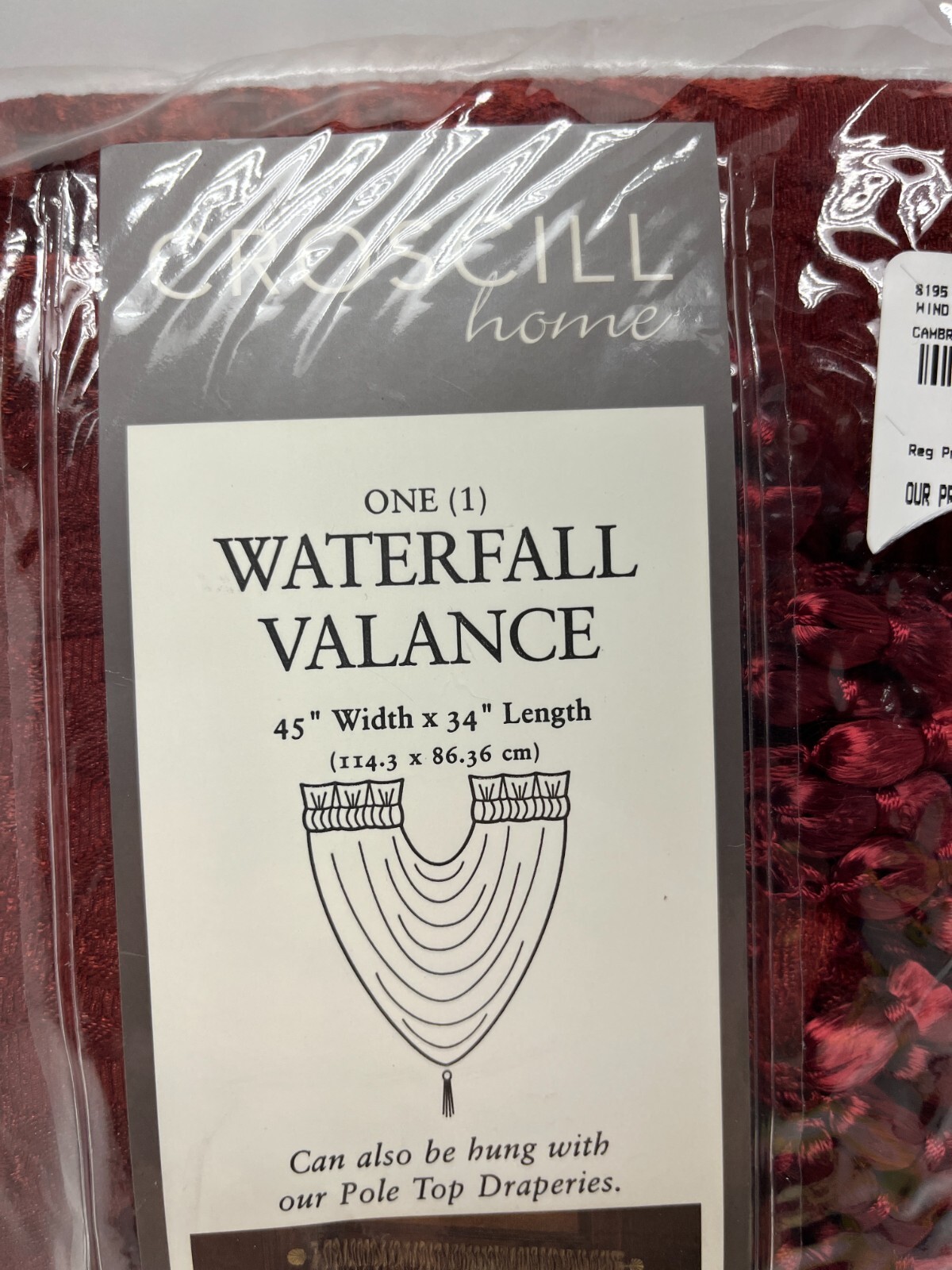 Croscill red burgandy Waterfall Valance 45”x34” Cambridge shag Merlot NEW