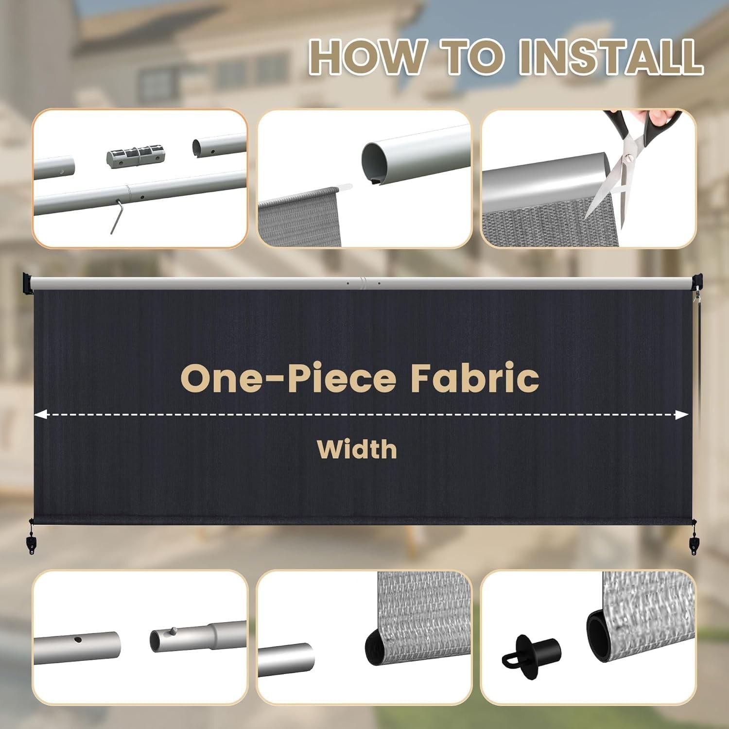 Outdoor Roller Shade 10′ W x 8′ H, Exterior Cordless Patio Shades Roll Up Blinds