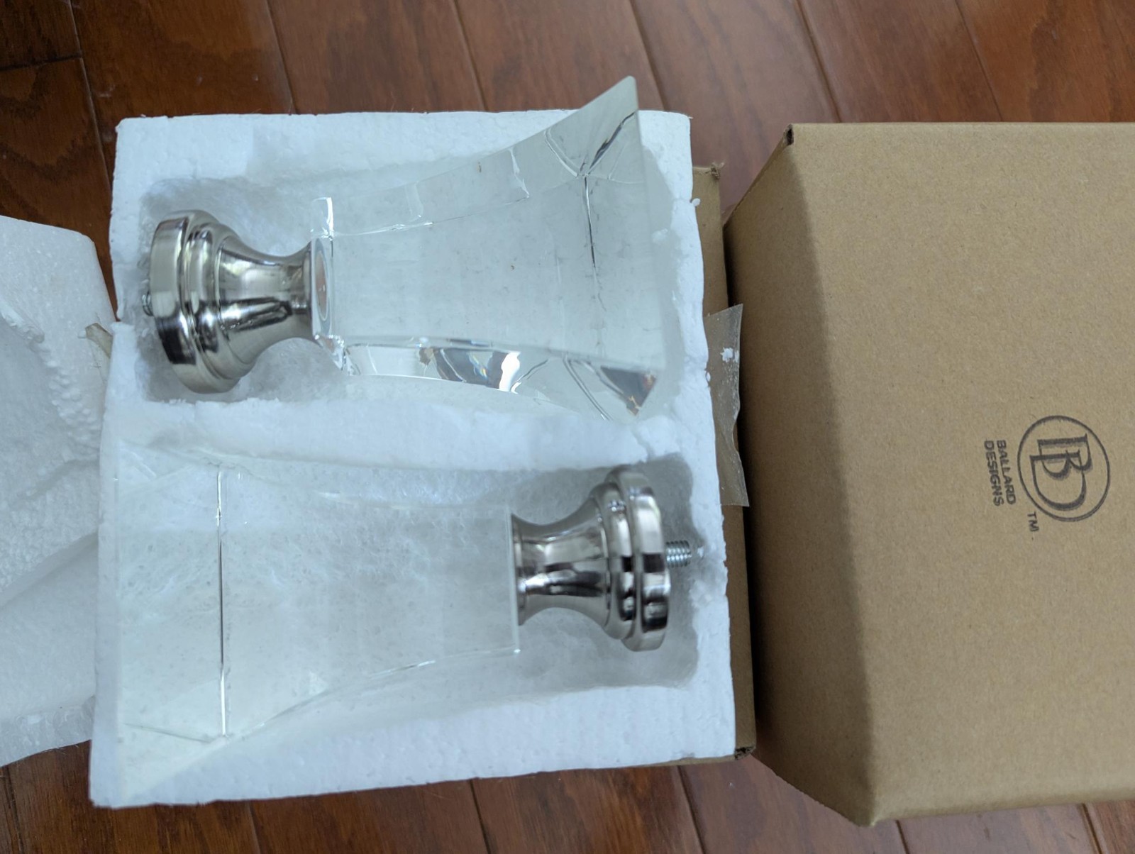 (2) * New * Ballard Designs Crystal Tapered Drapery Finials 1.25 Polished Nickel