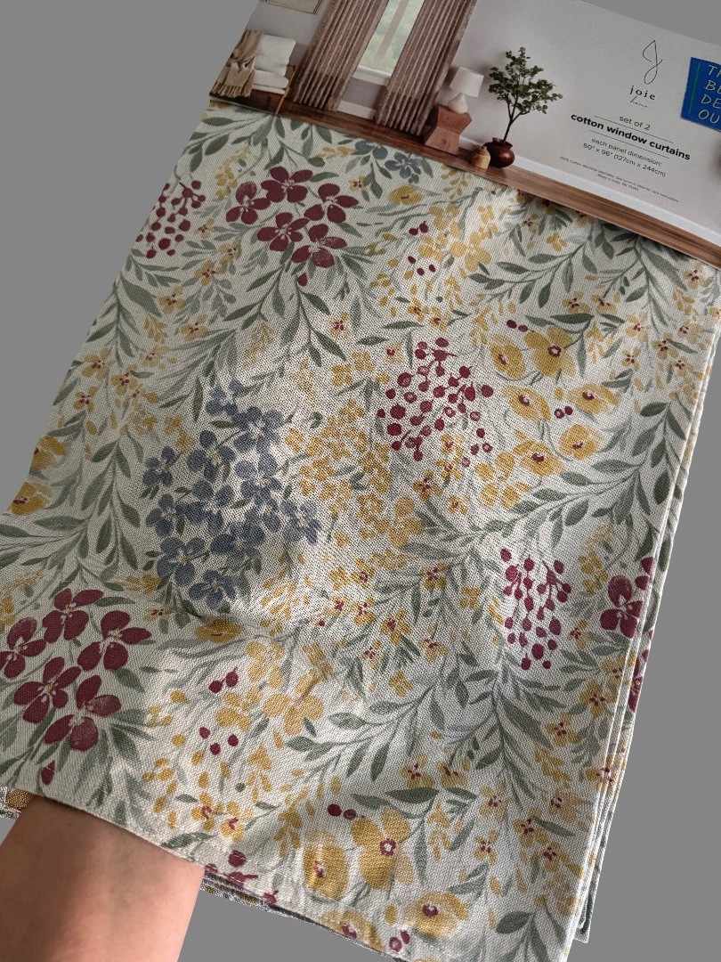 Joie Window Curtains 2 Panels 50 x 96″ Cotton Wildflower Cream Drapers Back Tab