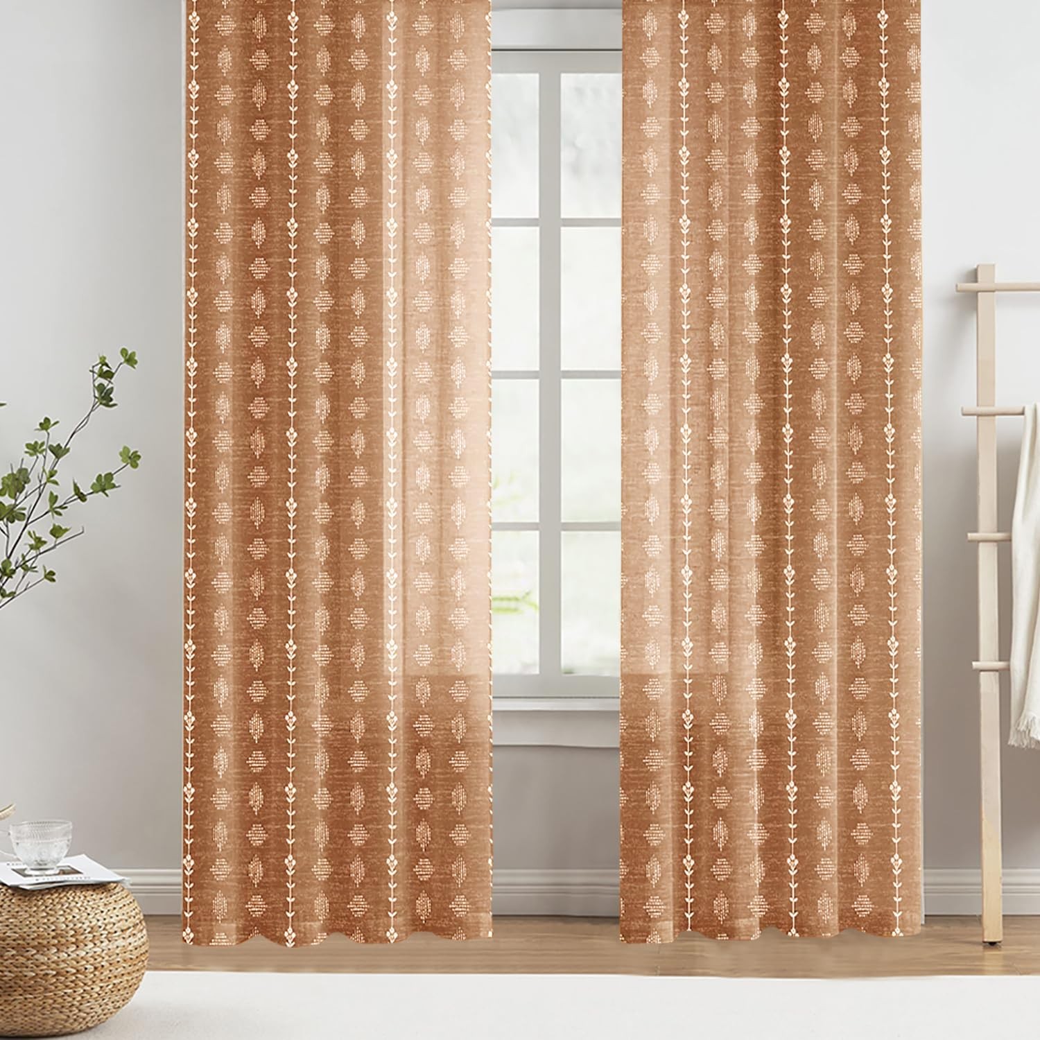 ENJOYBRIDAL Burnt Orange 63 Inch Long 2 Panels Boho Floral Drapes