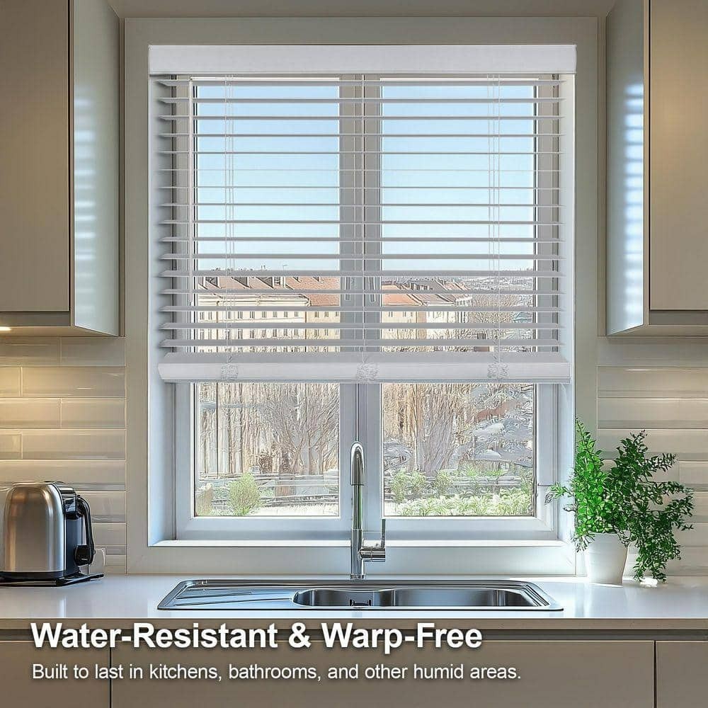 White Cordless Faux Wood Window Blinds 27×36 2″ Slats Room Darkening