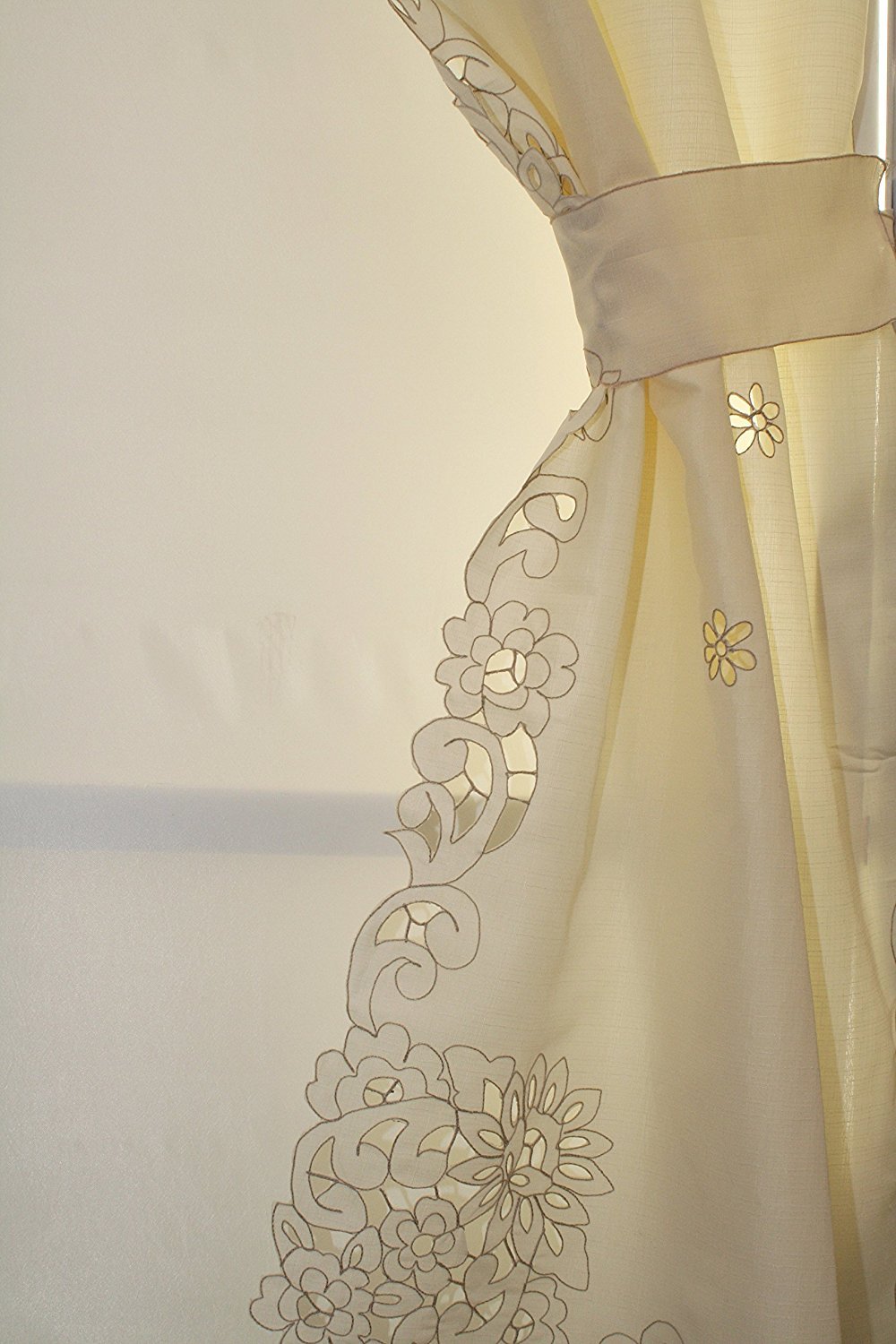MANY SIZES Litchfield Curtain Scrolling Cutwork Flowers and Leaves Detailed