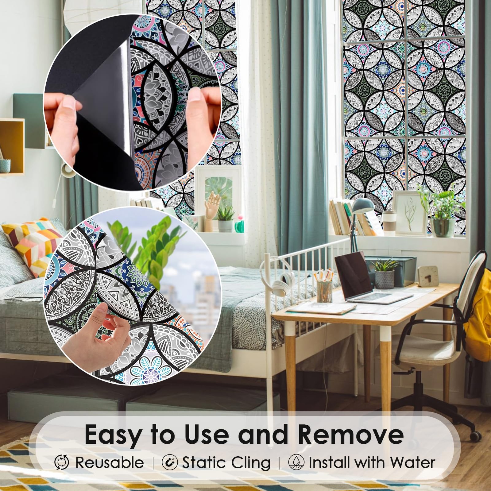 DKTIE Static Cling Decorative Window Film Vinyl Non Adhesive Privacy 17.7″x78.7″